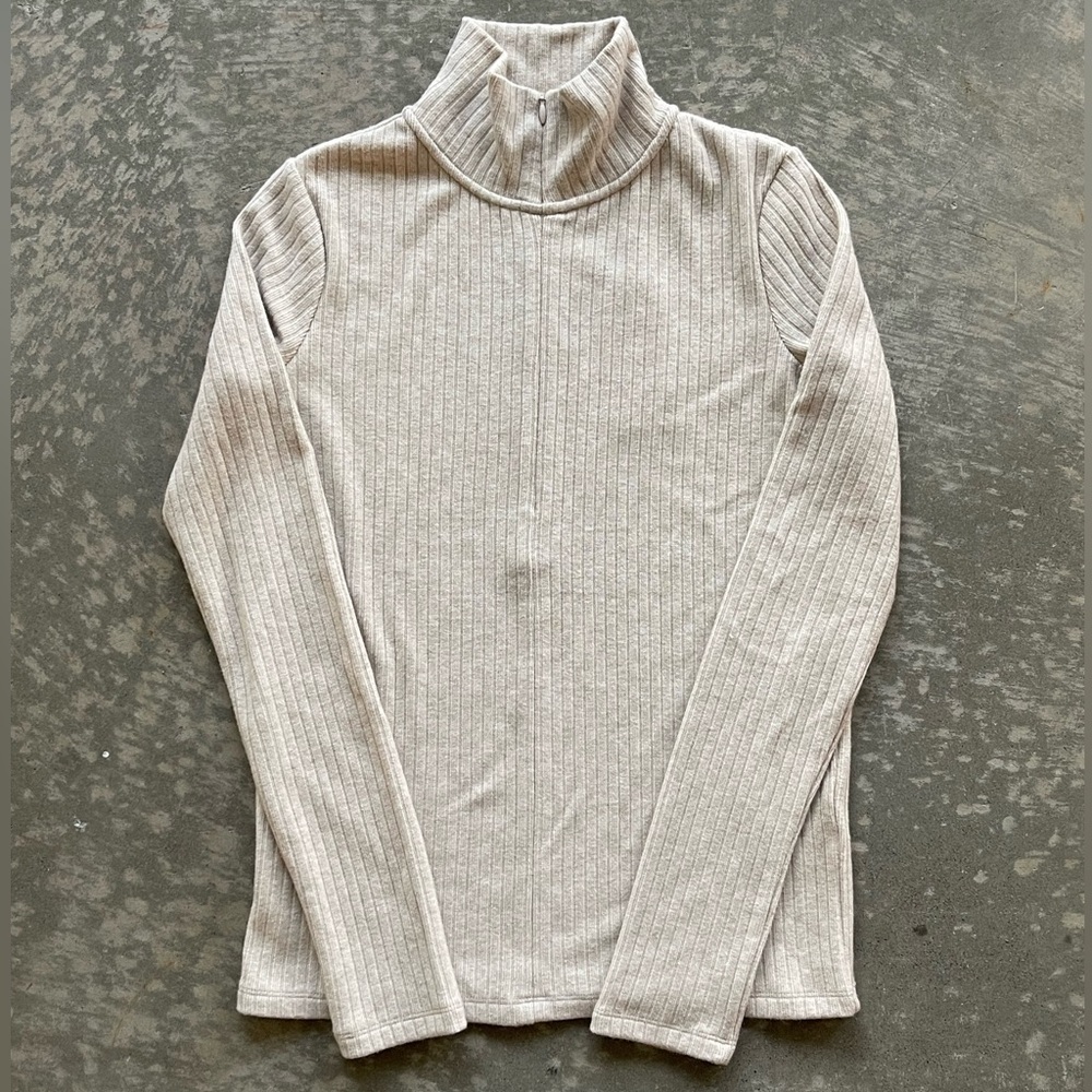Vince Ribbed Half-Zip Mock Neck Sweater Cream Long Sleeve Size Small